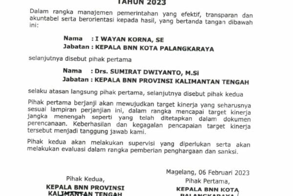 PERJANJIAN KINERJA BADAN NARKOTIKA NASIONAL KOTA PALANGKA RAYA TAHUN 2023