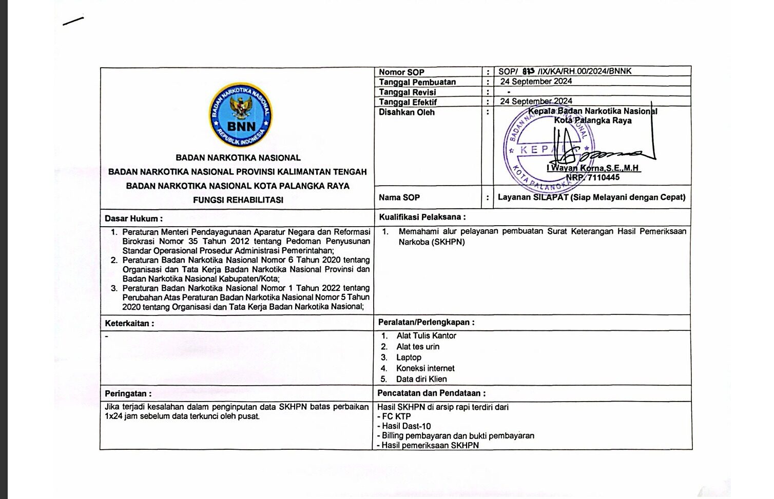 SOP SILAPAT ( SIap LAyani dengan cePAT) SOP SILAPAT ( SIap LAyani dengan cePAT)